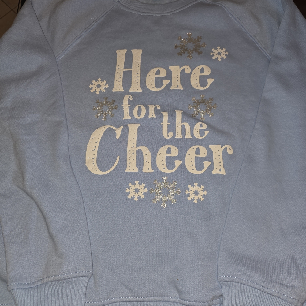 Light Blue Sweatshirt with Here for the Cheer Girls Size Small